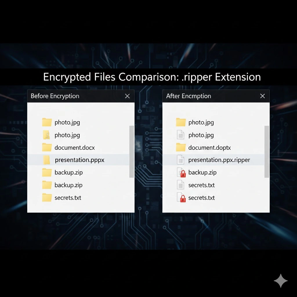 Ripper Ransomware encrypted files comparison